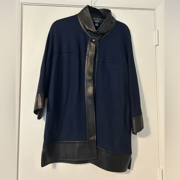 St. John Navy Jacket with Black Leather Accents
